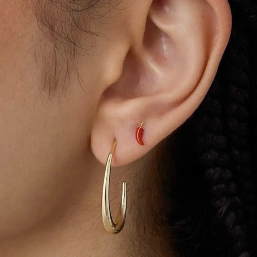 NEW 14K Gold Plated 925 Sterling Silver Posts Small Red Chili Pepper Earrings